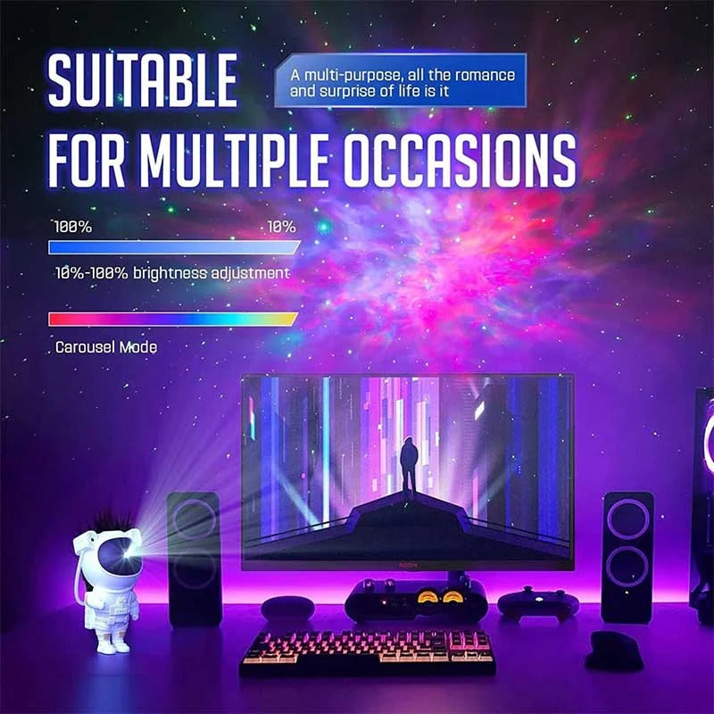 Astronaut Galaxy Star Projector 360° Adjustable Design - USB Projector For Baby Bedroom, Parties, and Gaming Rooms